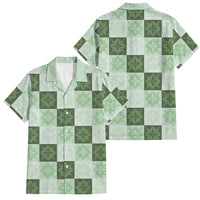Sage Green Manta Ray Hawaiian Quilt Motif Family Matching Off Shoulder Short Dress and Hawaiian Shirt