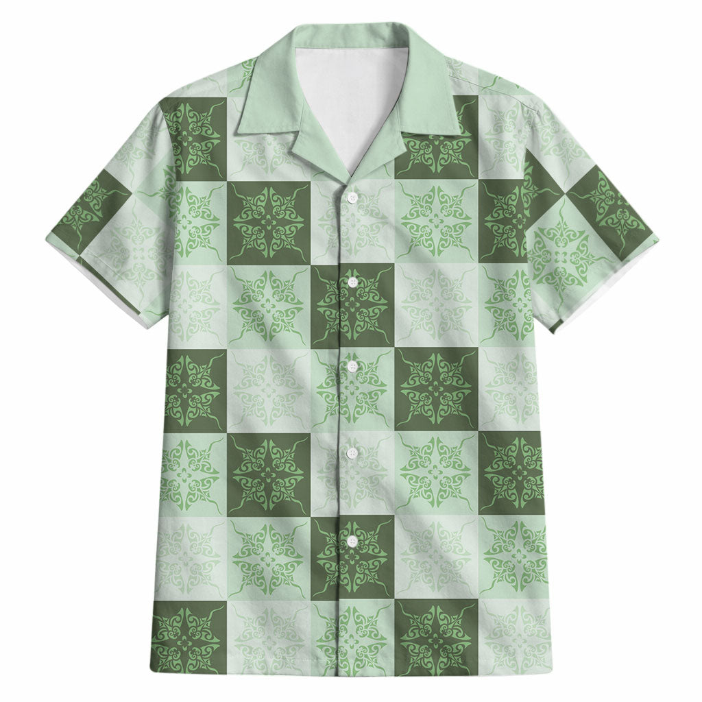 Sage Green Manta Ray Hawaiian Quilt Motif Hawaiian Shirt