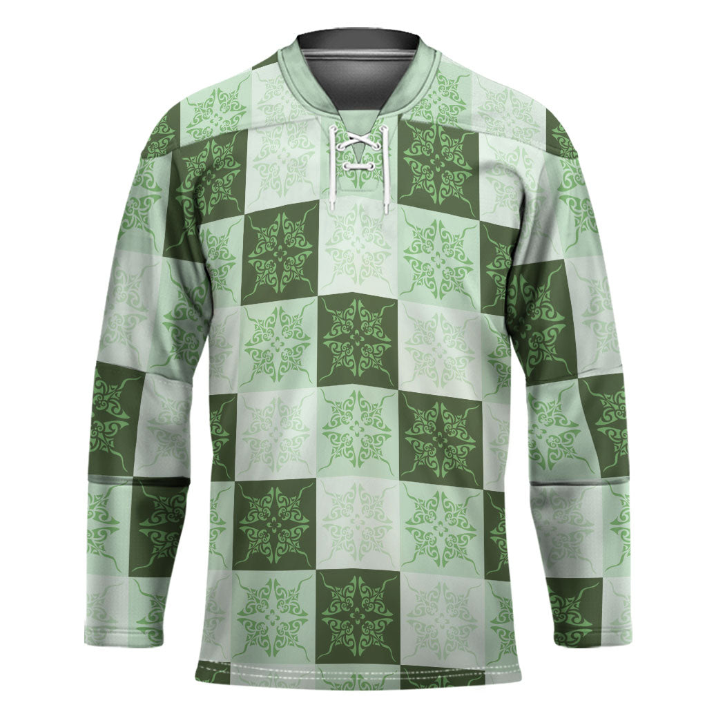 Sage Green Manta Ray Hawaiian Quilt Motif Hockey Jersey LT05 Unisex Green - Polynesian Pride