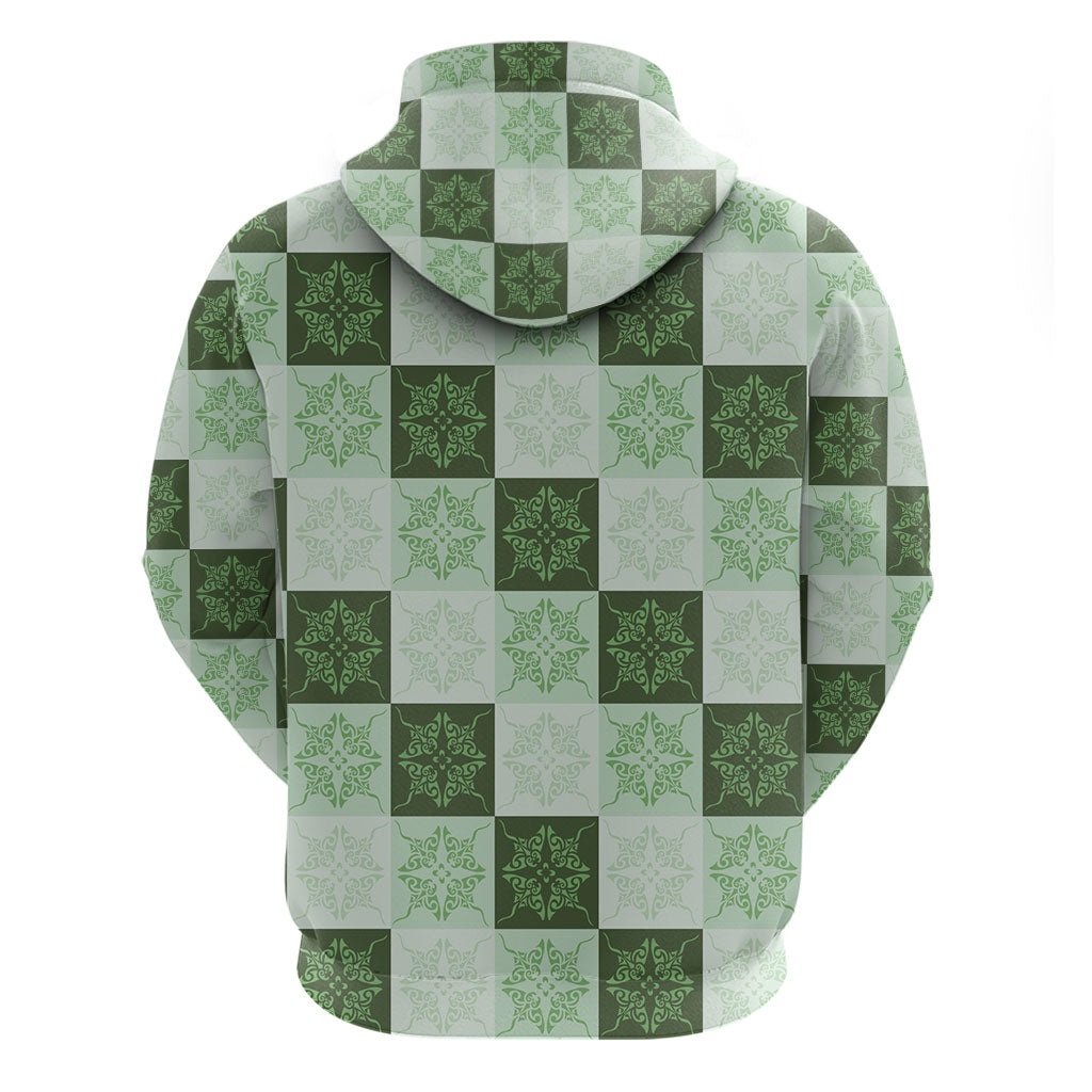 Sage Green Manta Ray Hawaiian Quilt Motif Hoodie