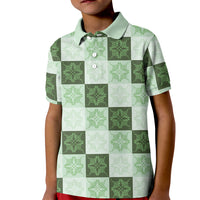 Sage Green Manta Ray Hawaiian Quilt Motif Kid Polo Shirt