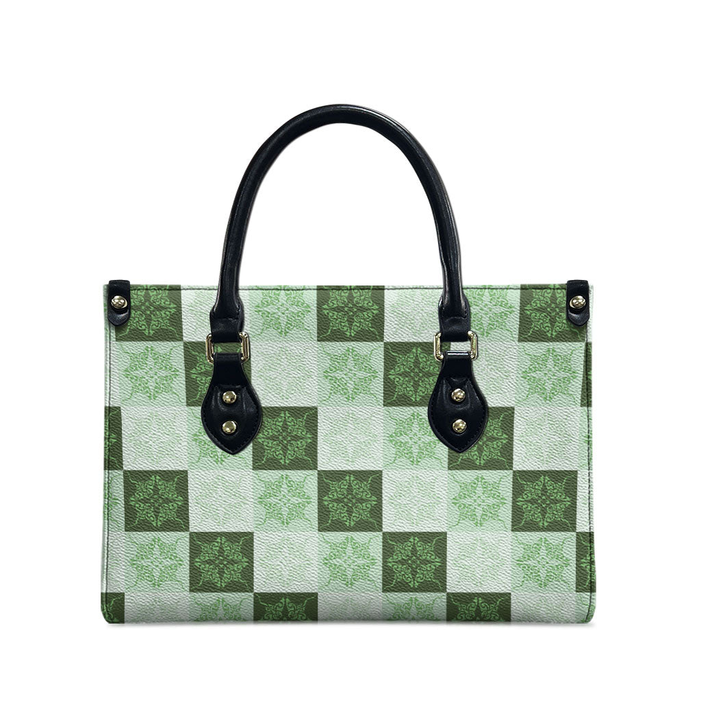Sage Green Manta Ray Hawaiian Quilt Motif Leather Bag