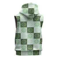 Sage Green Manta Ray Hawaiian Quilt Motif Sleeveless Hoodie