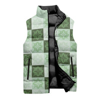 Sage Green Manta Ray Hawaiian Quilt Motif Sleeveless Puffer Jacket