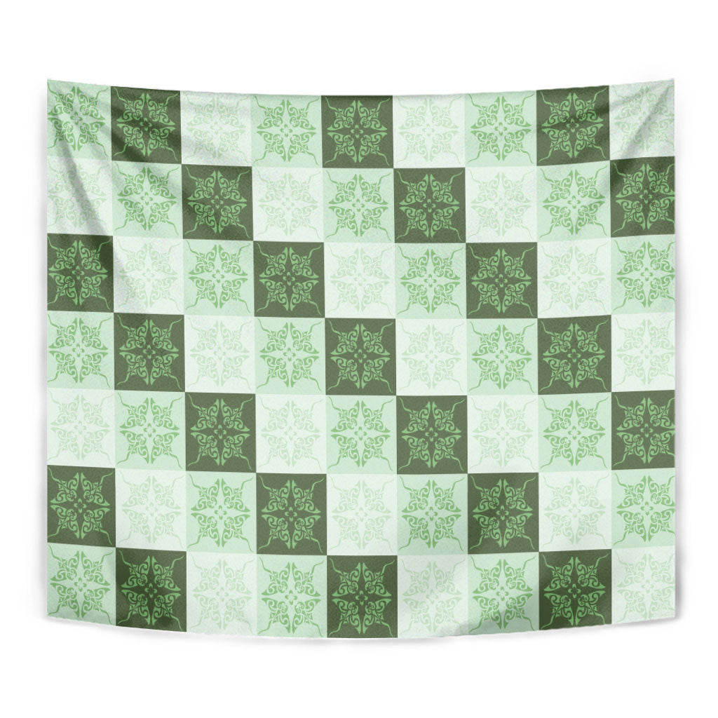 Sage Green Manta Ray Hawaiian Quilt Motif Tapestry