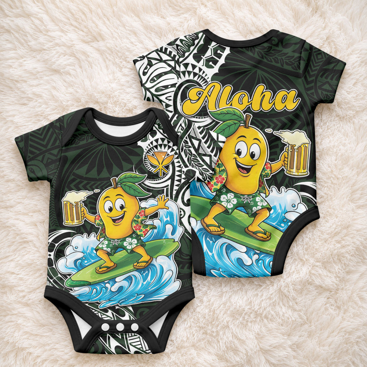 Aloha Hawaii Mango Surfing Baby Onesie Polynesian Style LT05 - Polynesian Pride