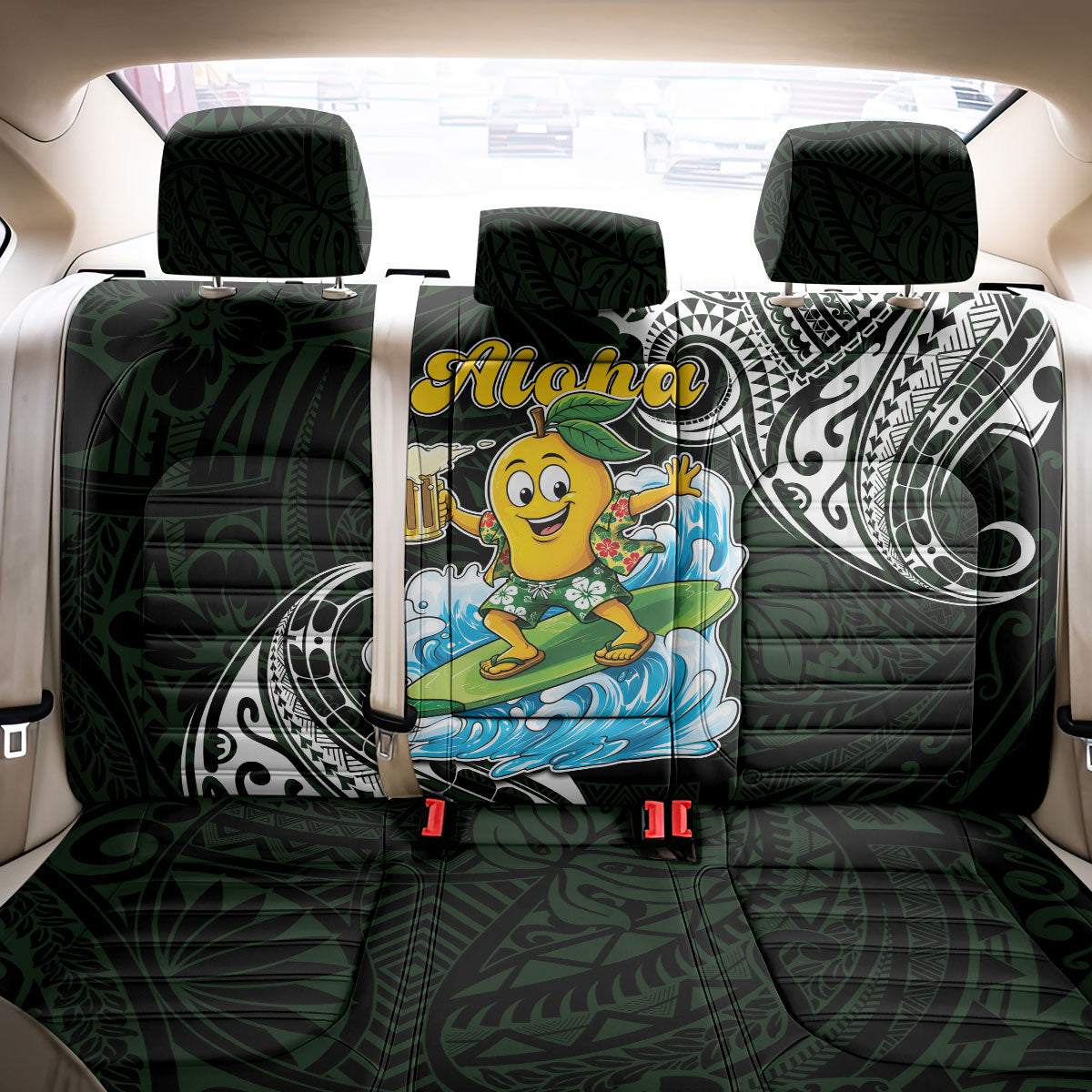 Aloha Hawaii Mango Surfing Back Car Seat Cover Polynesian Style
