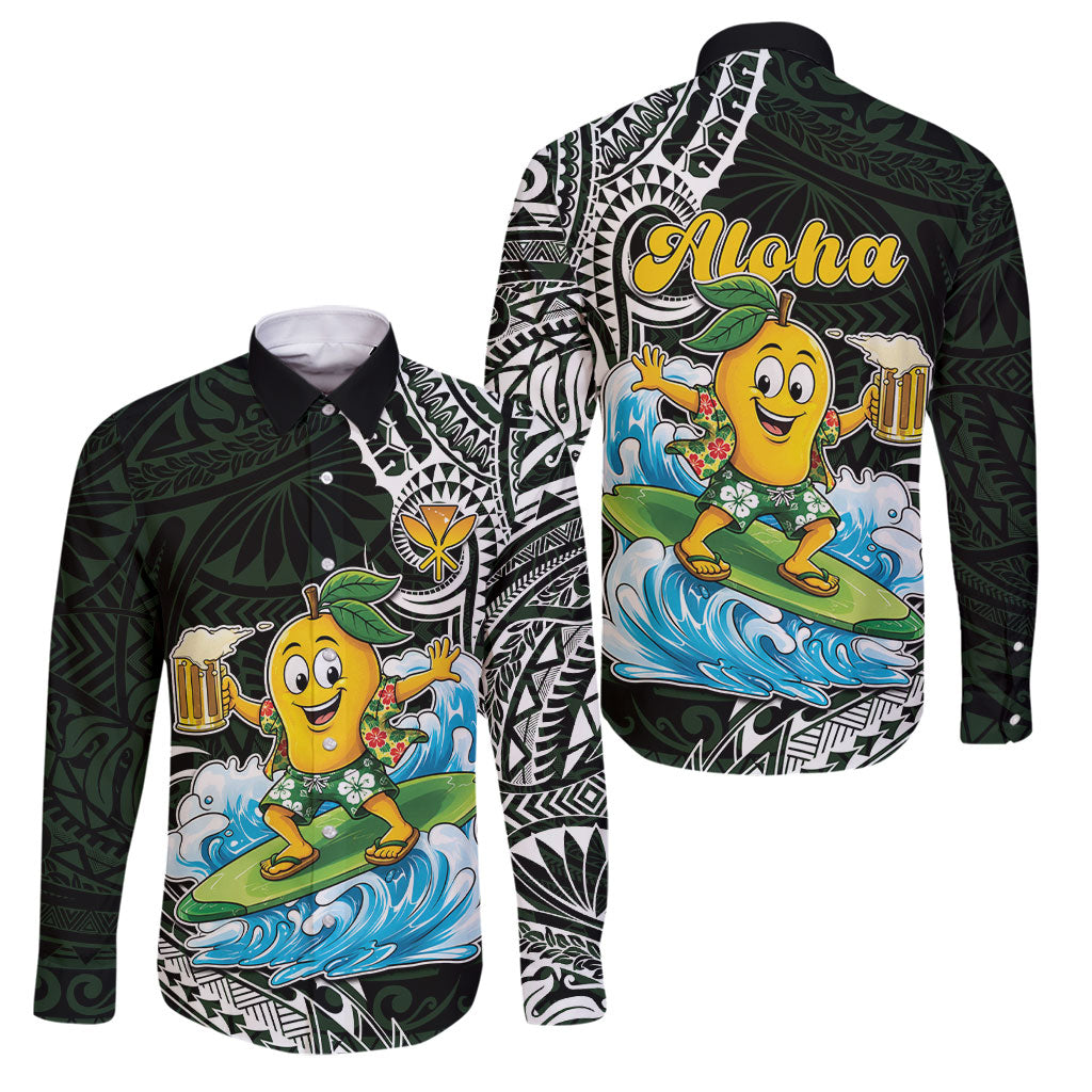 Aloha Hawaii Mango Surfing Family Matching Long Sleeve Bodycon Dress and Hawaiian Shirt Polynesian Style