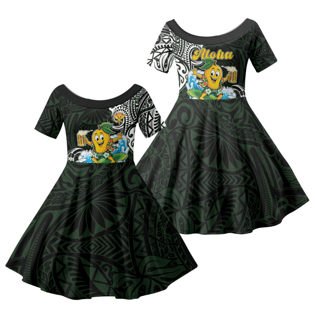 Aloha Hawaii Mango Surfing Family Matching Off Shoulder Maxi Dress and Hawaiian Shirt Polynesian Style