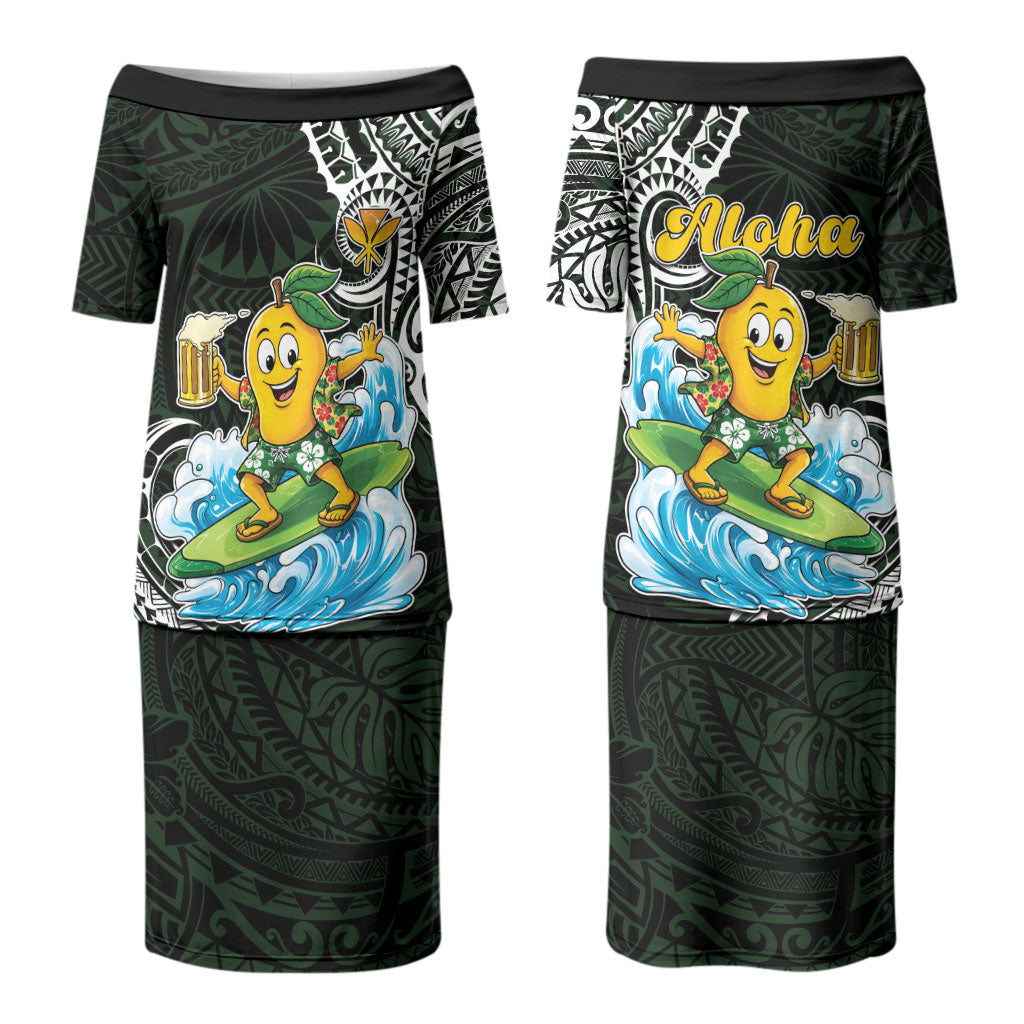 Aloha Hawaii Mango Surfing Family Matching Puletasi and Hawaiian Shirt Polynesian Style