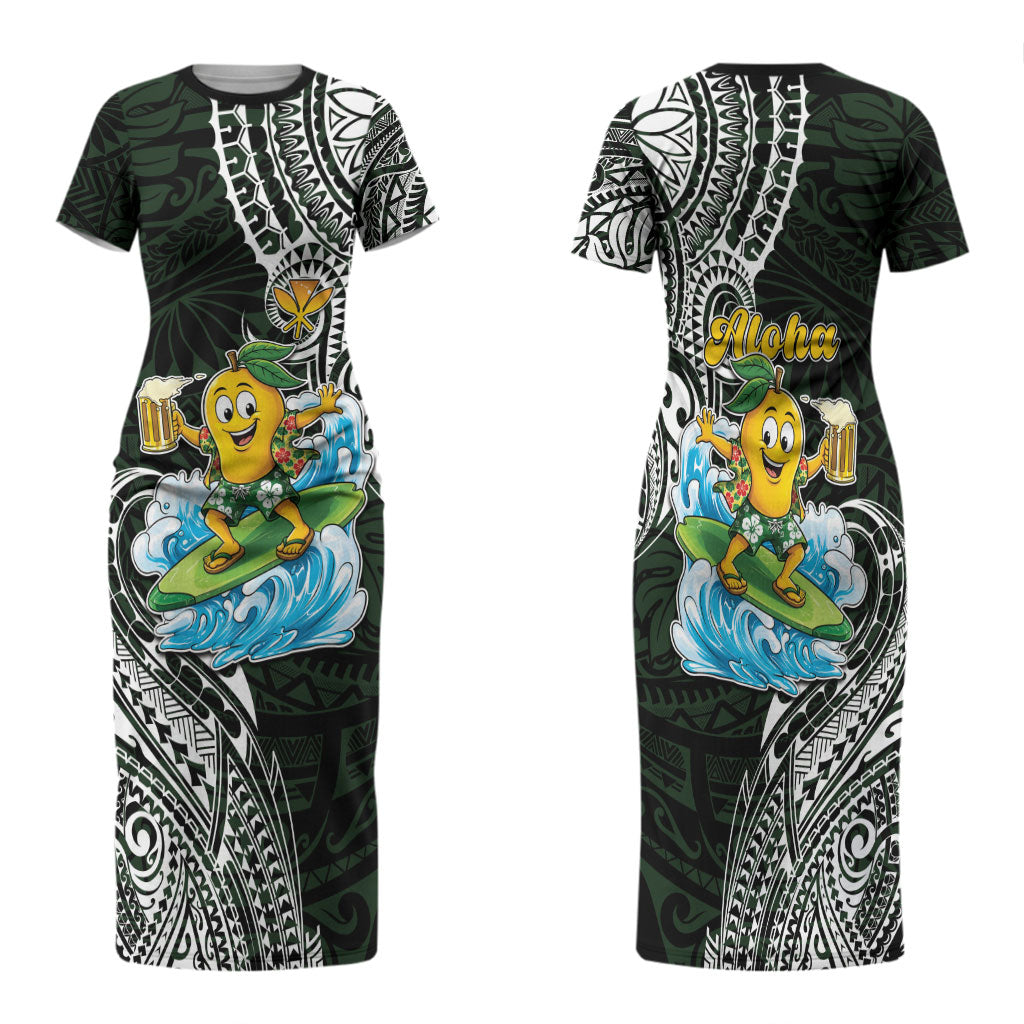 Aloha Hawaii Mango Surfing Family Matching Short Sleeve Bodycon Dress and Hawaiian Shirt Polynesian Style