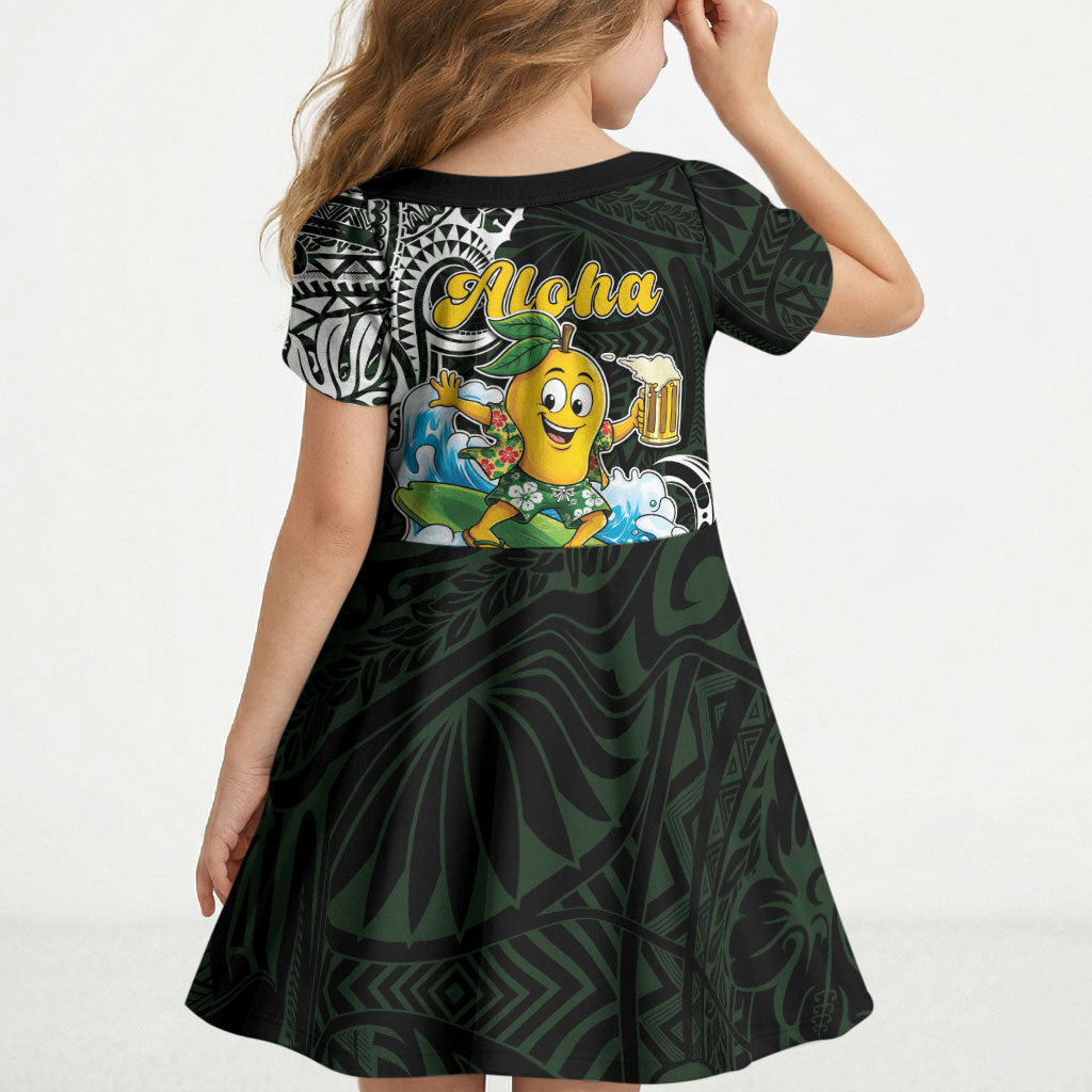 Aloha Hawaii Mango Surfing Kid Short Sleeve Dress Polynesian Style