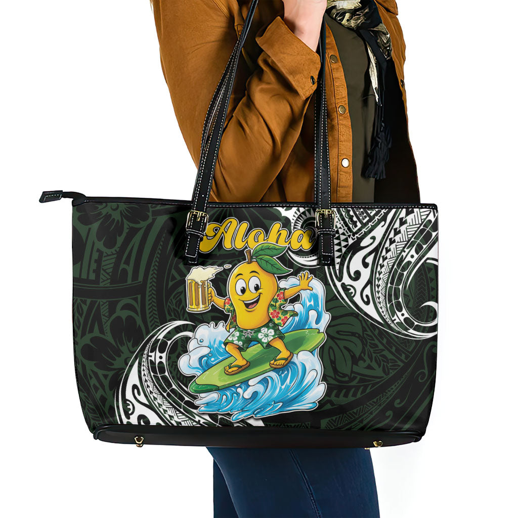Aloha Hawaii Mango Surfing Leather Tote Bag Polynesian Style