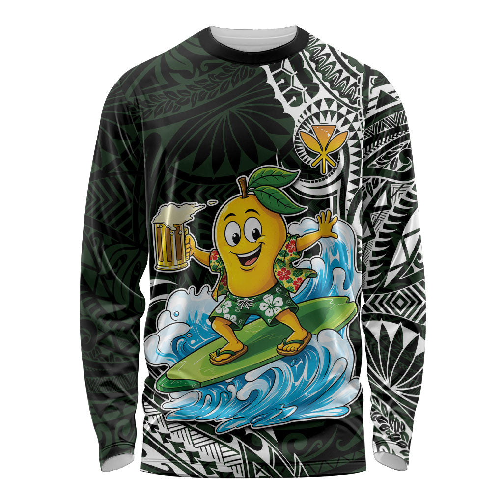 Aloha Hawaii Mango Surfing Long Sleeve Shirt Polynesian Style LT05 Unisex Black - Polynesian Pride