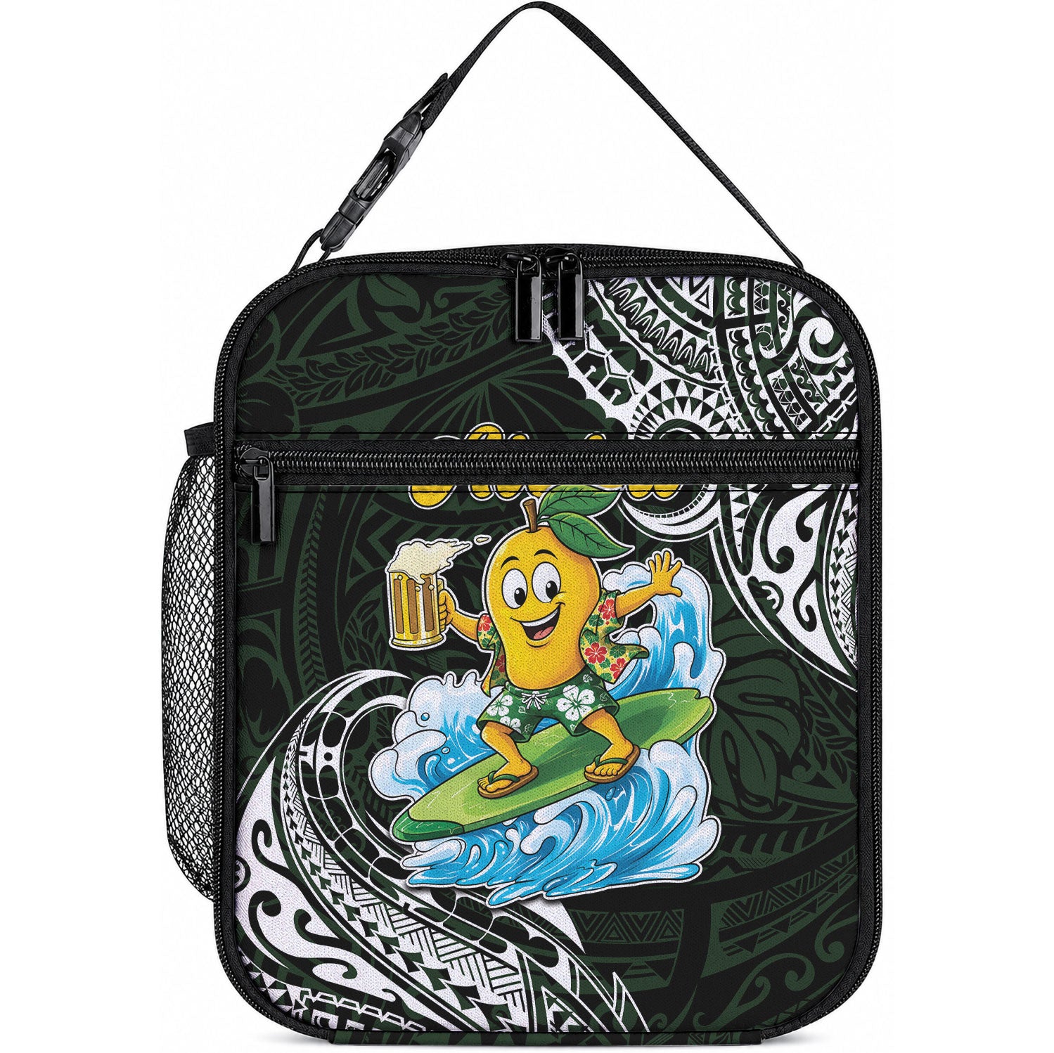 Aloha Hawaii Mango Surfing Lunch Bag Polynesian Style LT05 10.2 × 8.3 × 4.3 inch Black - Polynesian Pride