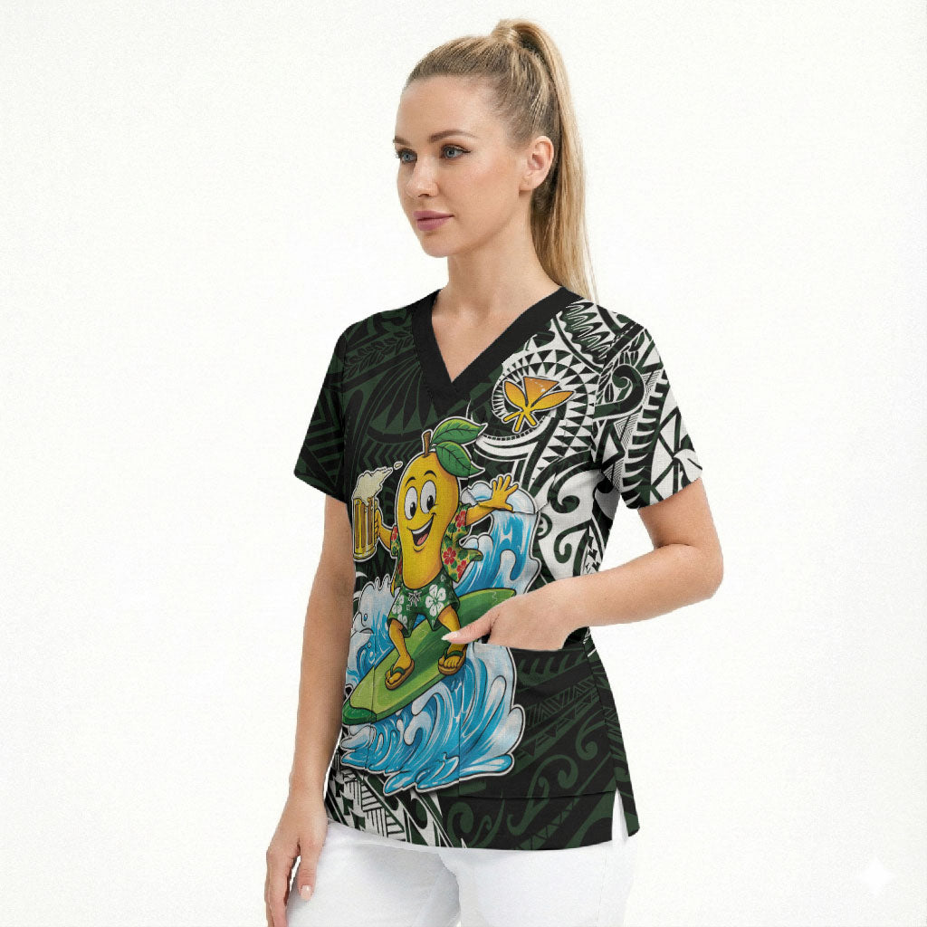 Aloha Hawaii Mango Surfing Scrub Top Polynesian Style