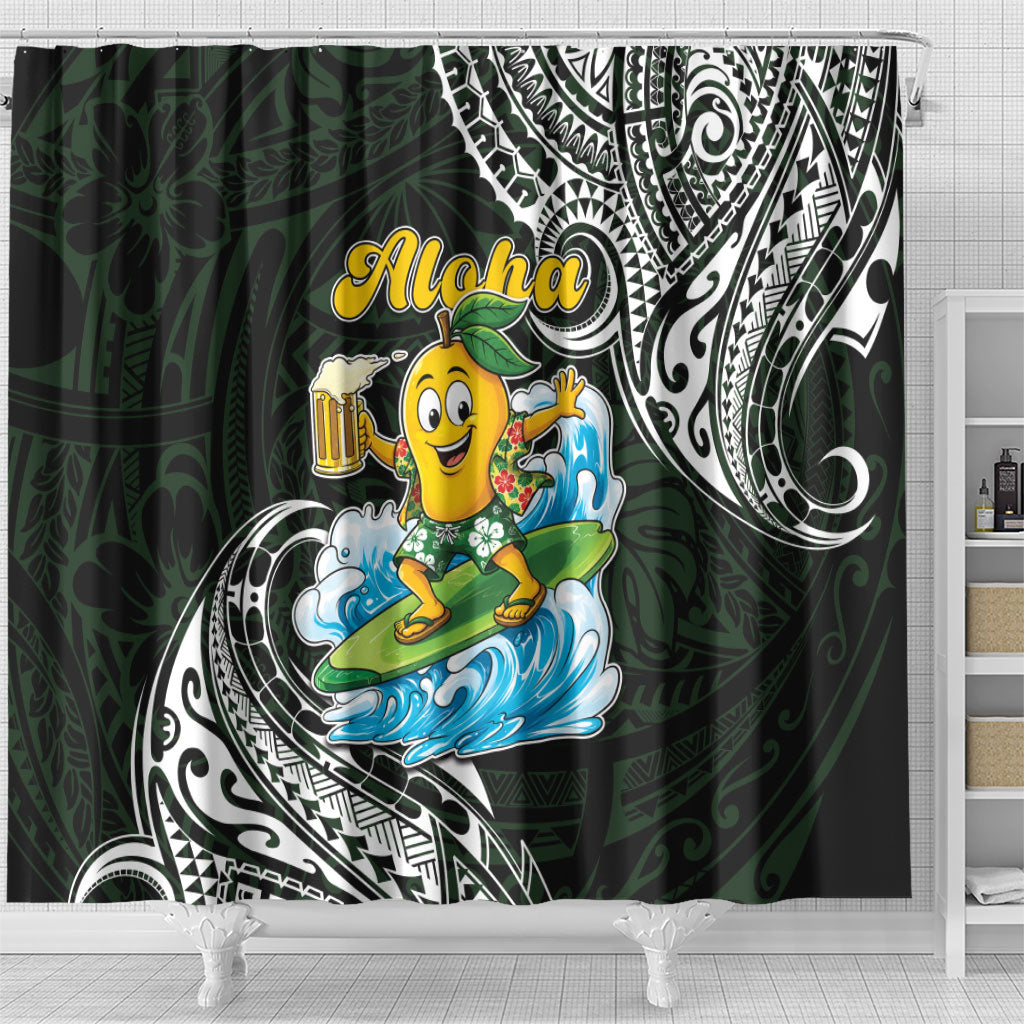 Aloha Hawaii Mango Surfing Shower Curtain Polynesian Style