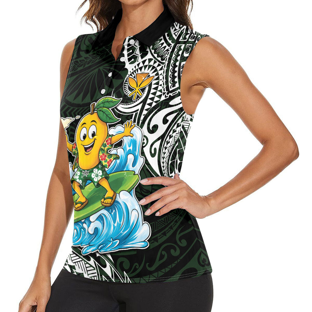 Aloha Hawaii Mango Surfing Women Sleeveless Polo Shirt Polynesian Style