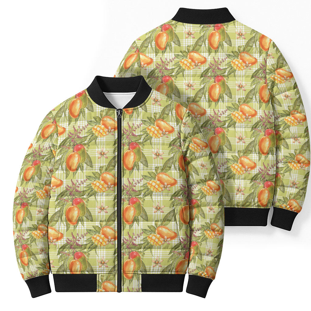 Vintage Hawaii Mango Bomber Puffer Jacket Yellow Green Hawaiian Palaka