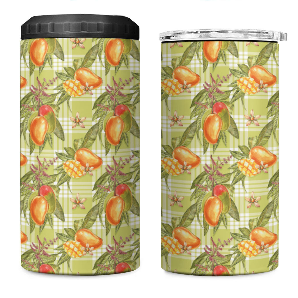 Vintage Hawaii Mango 4 in 1 Can Cooler Tumbler Yellow Green Hawaiian Palaka