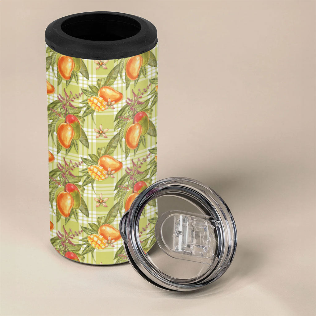 Vintage Hawaii Mango 4 in 1 Can Cooler Tumbler Yellow Green Hawaiian Palaka