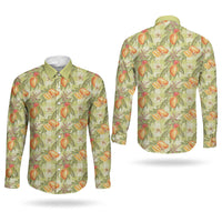 Vintage Hawaii Mango Couples Matching Off The Shoulder Long Sleeve Dress and Long Sleeve Button Shirt Yellow Green Hawaiian Palaka