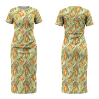 Vintage Hawaii Mango Couples Matching Short Sleeve Bodycon Dress and Hawaiian Shirt Yellow Green Hawaiian Palaka