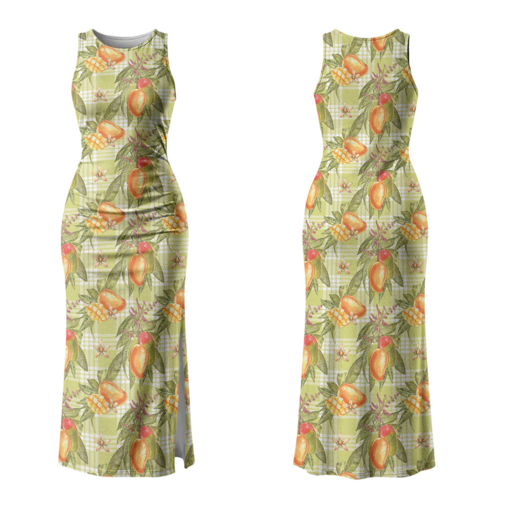 Vintage Hawaii Mango Couples Matching Tank Maxi Dress and Long Sleeve Button Shirt Yellow Green Hawaiian Palaka