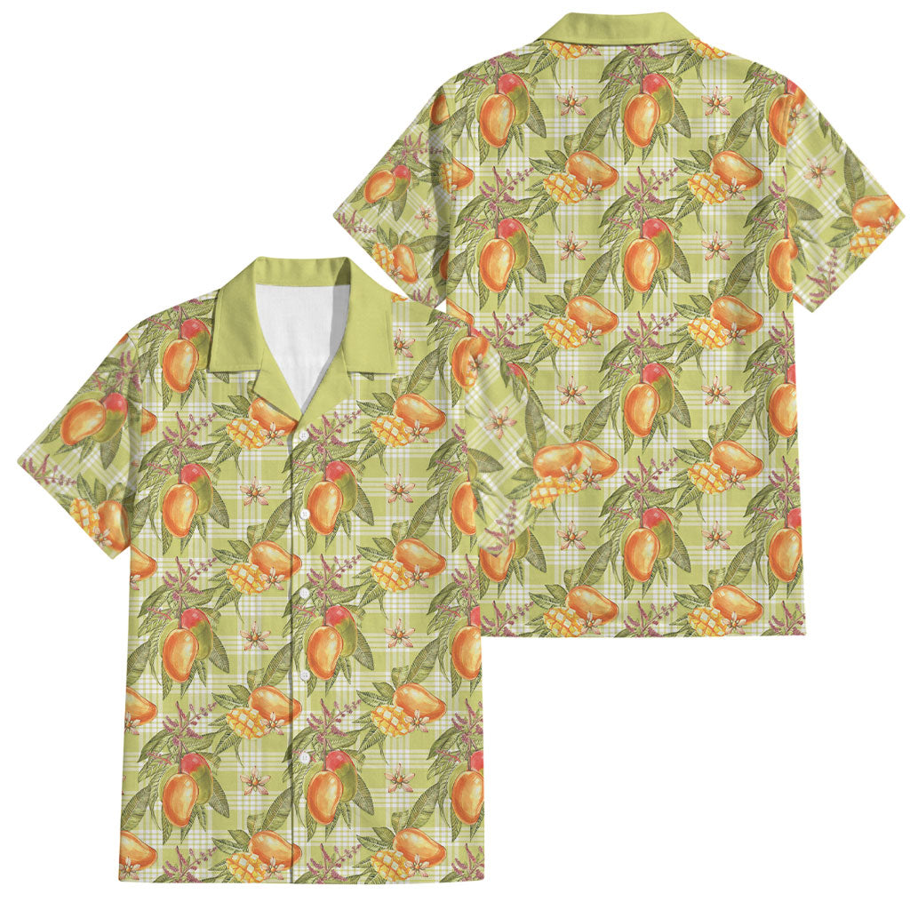 Vintage Hawaii Mango Family Matching Long Sleeve Bodycon Dress and Hawaiian Shirt Yellow Green Hawaiian Palaka