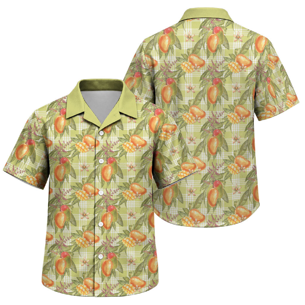 Vintage Hawaii Mango Family Matching Long Sleeve Bodycon Dress and Hawaiian Shirt Yellow Green Hawaiian Palaka