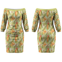 Vintage Hawaii Mango Family Matching Off The Shoulder Long Sleeve Dress and Hawaiian Shirt Yellow Green Hawaiian Palaka