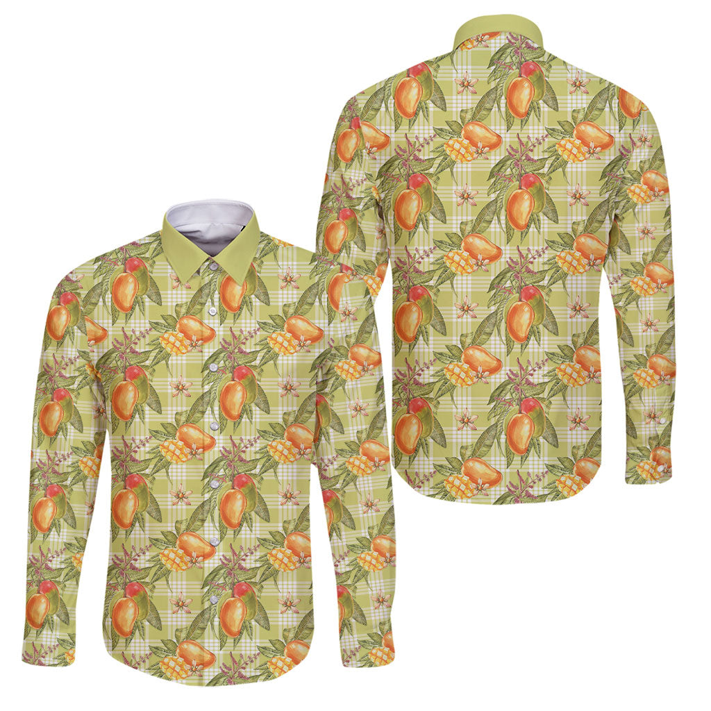 Vintage Hawaii Mango Family Matching Short Sleeve Bodycon Dress and Hawaiian Shirt Yellow Green Hawaiian Palaka