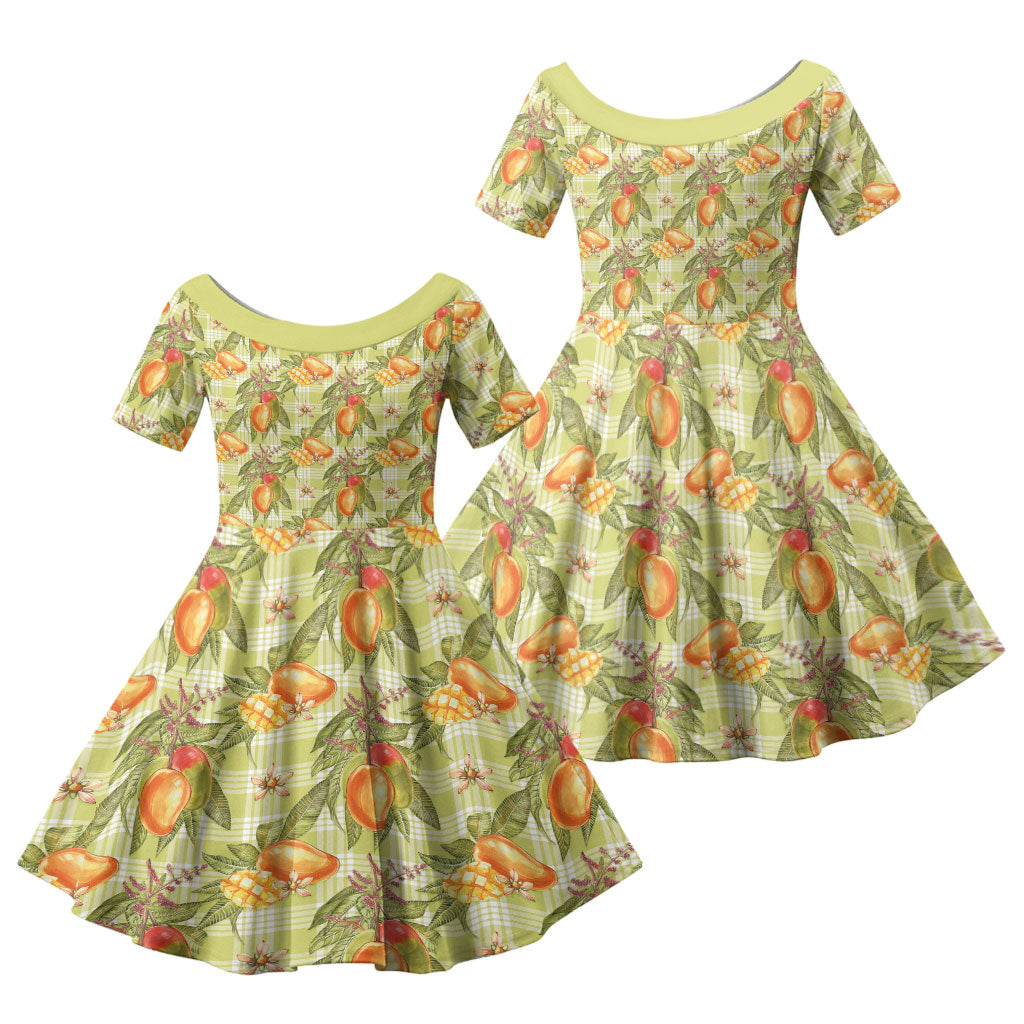 Vintage Hawaii Mango Family Matching Summer Maxi Dress and Hawaiian Shirt Yellow Green Hawaiian Palaka