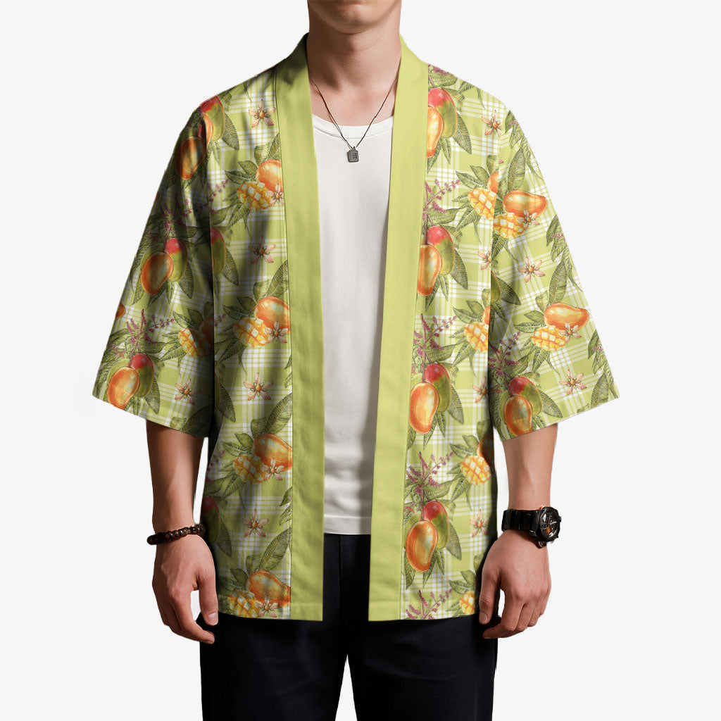 Vintage Hawaii Mango Kimono Yellow Green Hawaiian Palaka