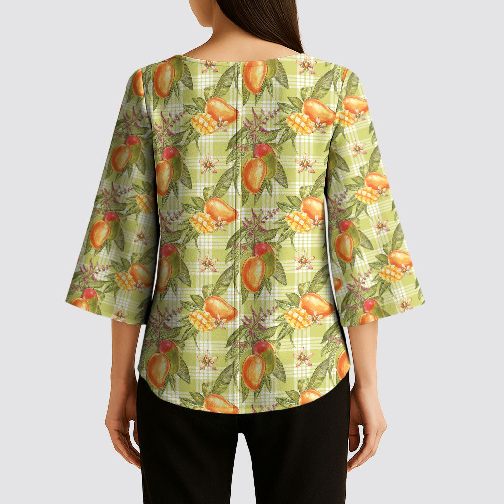Vintage Hawaii Mango Kimono Sleeve Blouse Yellow Green Hawaiian Palaka