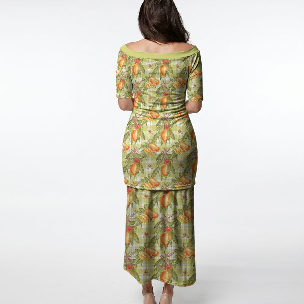 Vintage Hawaii Mango Puletasi Yellow Green Hawaiian Palaka