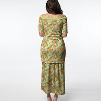 Vintage Hawaii Mango Puletasi Yellow Green Hawaiian Palaka