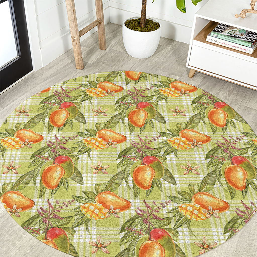 Vintage Hawaii Mango Round Carpet Yellow Green Hawaiian Palaka LT05 Green - Polynesian Pride