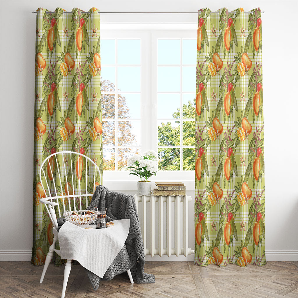 Vintage Hawaii Mango Window Curtain Yellow Green Hawaiian Palaka
