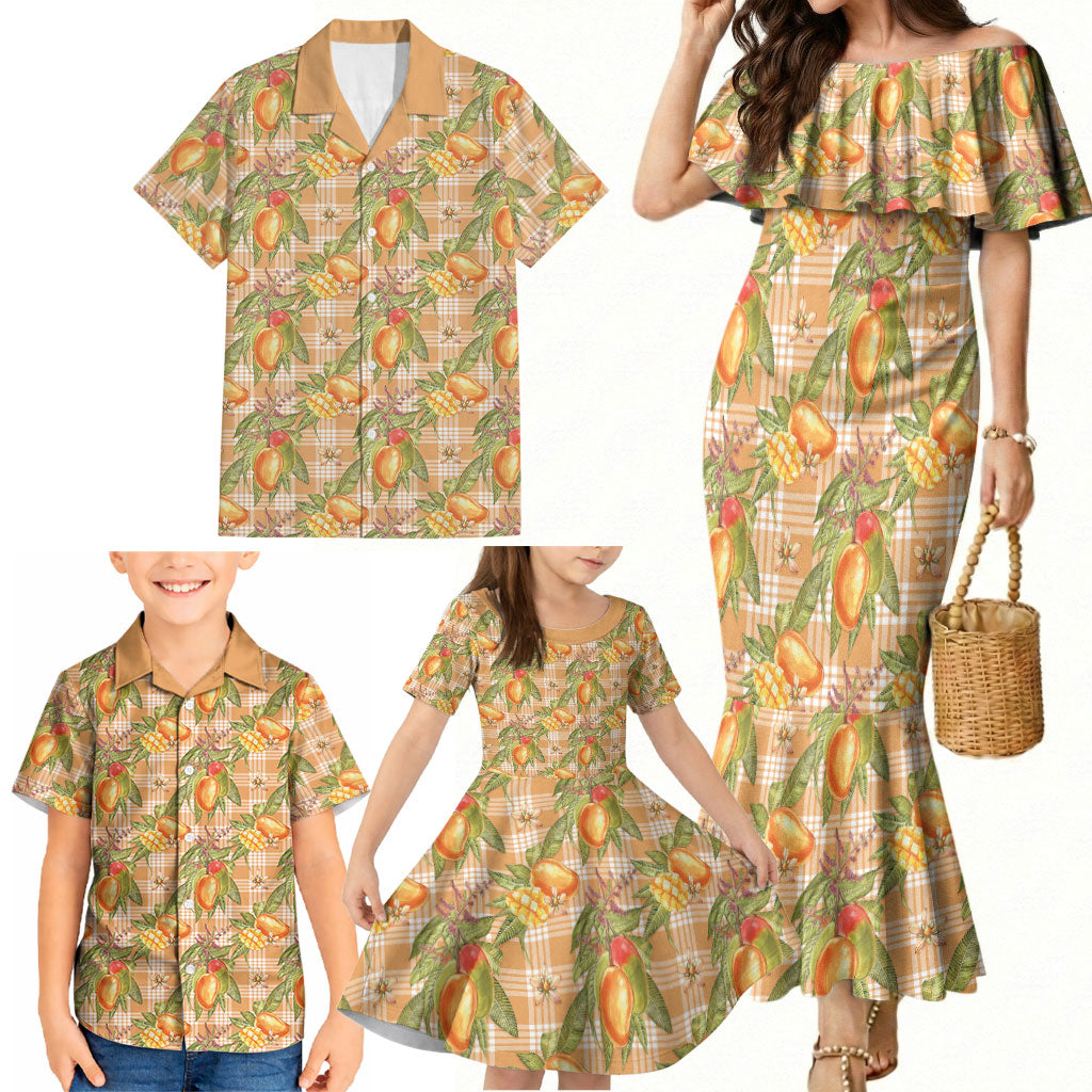 Vintage Hawaii Mango Family Matching Mermaid Dress and Hawaiian Shirt Coral Hawaiian Palaka LT05 - Polynesian Pride