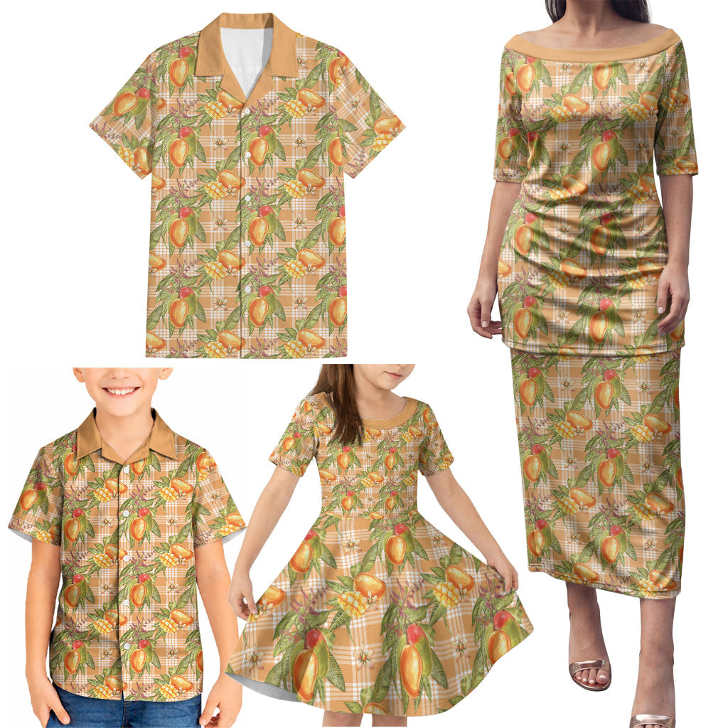 Vintage Hawaii Mango Family Matching Puletasi and Hawaiian Shirt Coral Hawaiian Palaka LT05 - Polynesian Pride