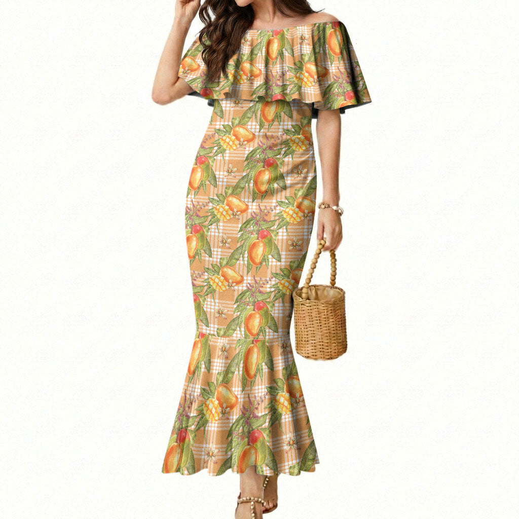 Vintage Hawaii Mango Mermaid Dress Coral Hawaiian Palaka