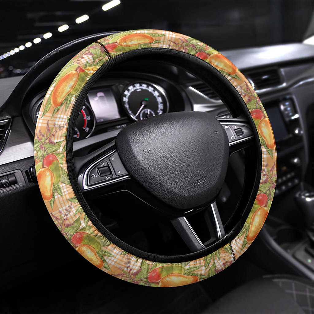 Vintage Hawaii Mango Steering Wheel Cover Coral Hawaiian Palaka LT05 Universal Fit Orange - Polynesian Pride