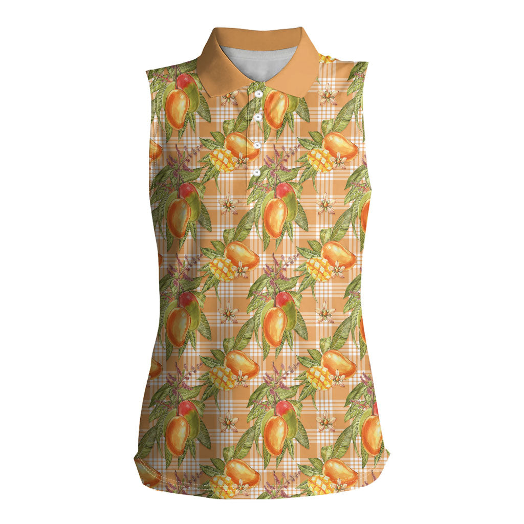Vintage Hawaii Mango Women Sleeveless Polo Shirt Coral Hawaiian Palaka