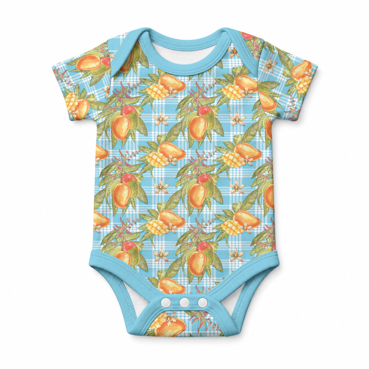 Vintage Hawaii Mango Baby Onesie Blue Hawaiian Palaka LT05 Blue - Polynesian Pride