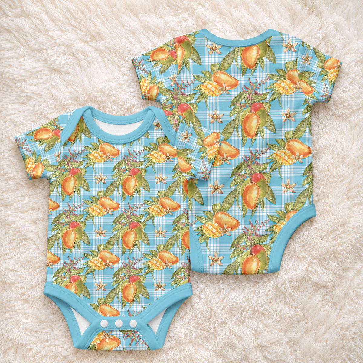 Vintage Hawaii Mango Baby Onesie Blue Hawaiian Palaka LT05 - Polynesian Pride