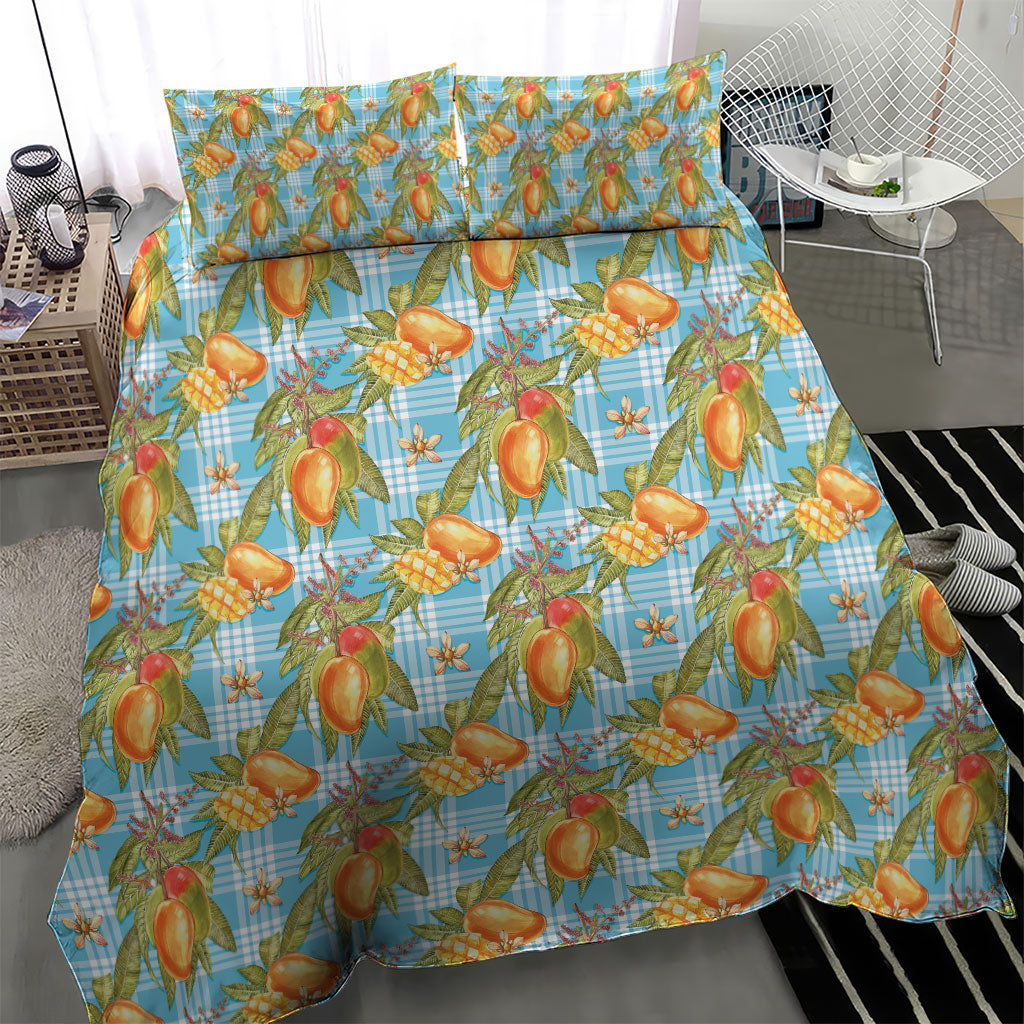 Vintage Hawaii Mango Bedding Set Blue Hawaiian Palaka