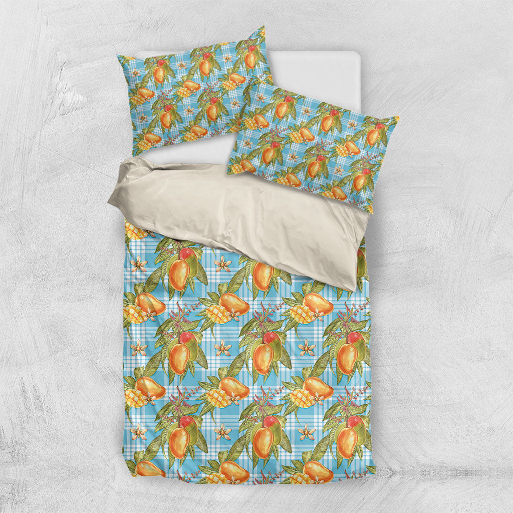 Vintage Hawaii Mango Bedding Set Blue Hawaiian Palaka