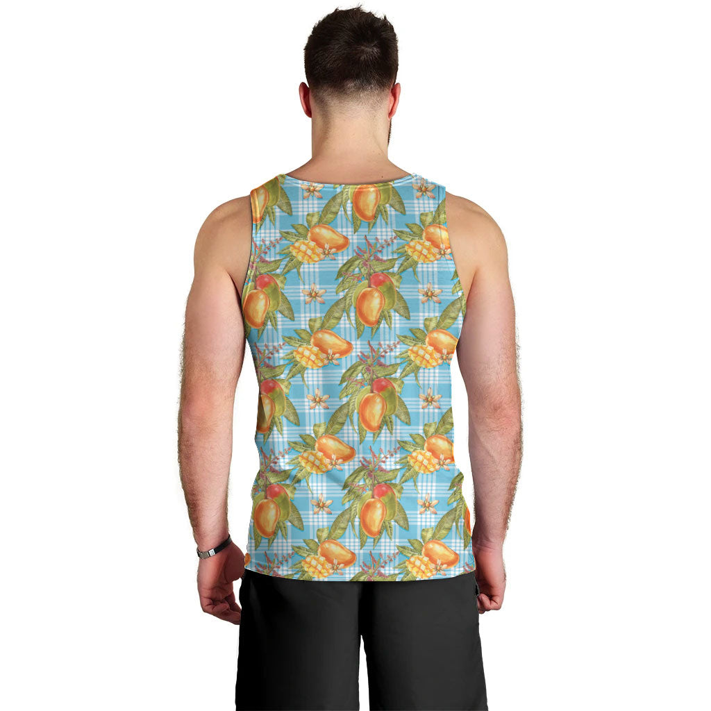 Vintage Hawaii Mango Men Tank Top Blue Hawaiian Palaka