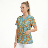 Vintage Hawaii Mango Scrub Top Blue Hawaiian Palaka